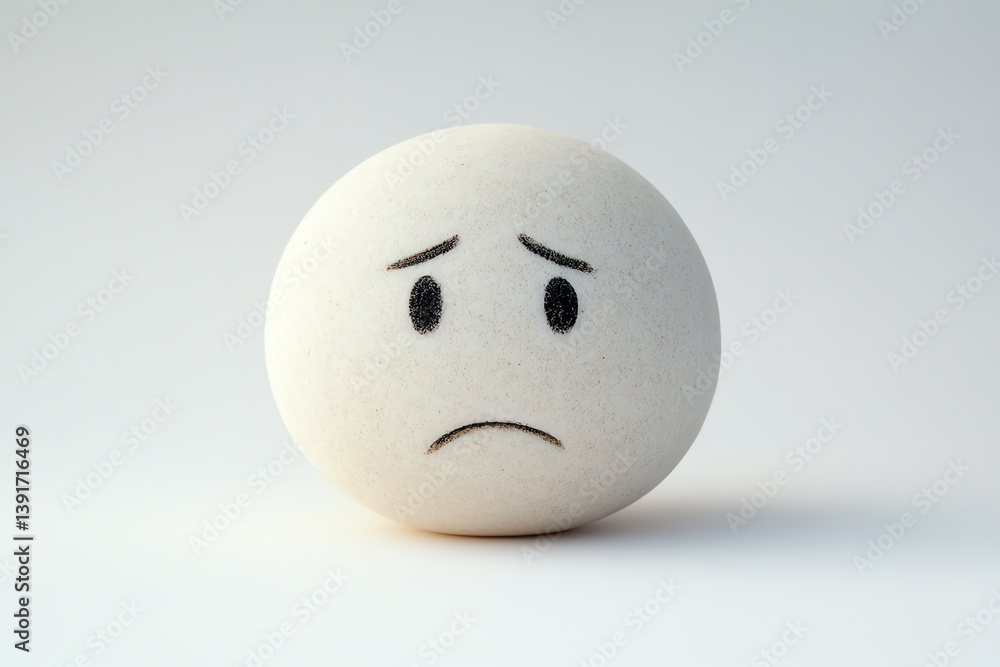 A sad expression on a round character face representing disappointment and sorrow, isolated on a clean background. A sad expression on a round character face representing disappointment and sorrow, isolated on a clean background.