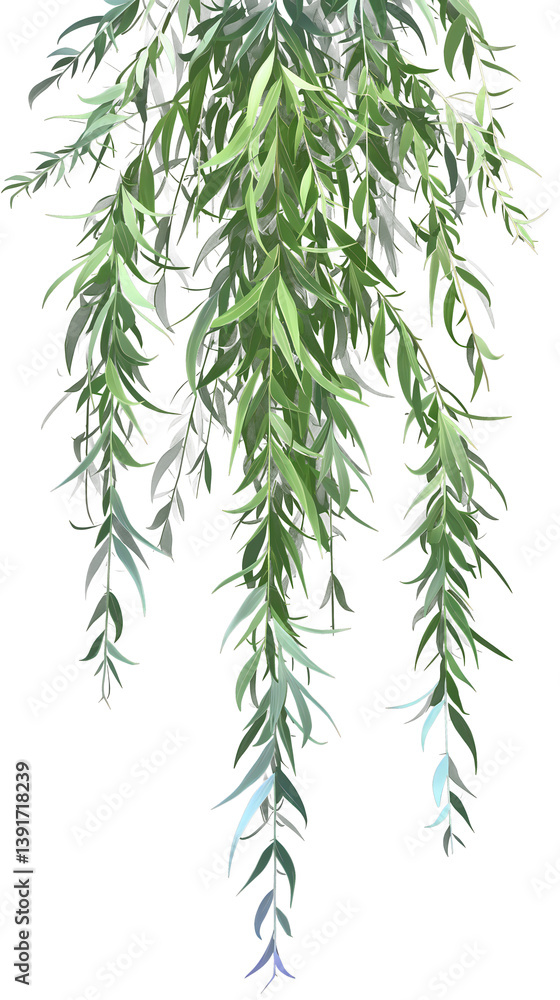 Spring willow leaves with soft green tones vector material for nature and eco designs Spring willow leaves with soft green tones vector material for nature and eco designs