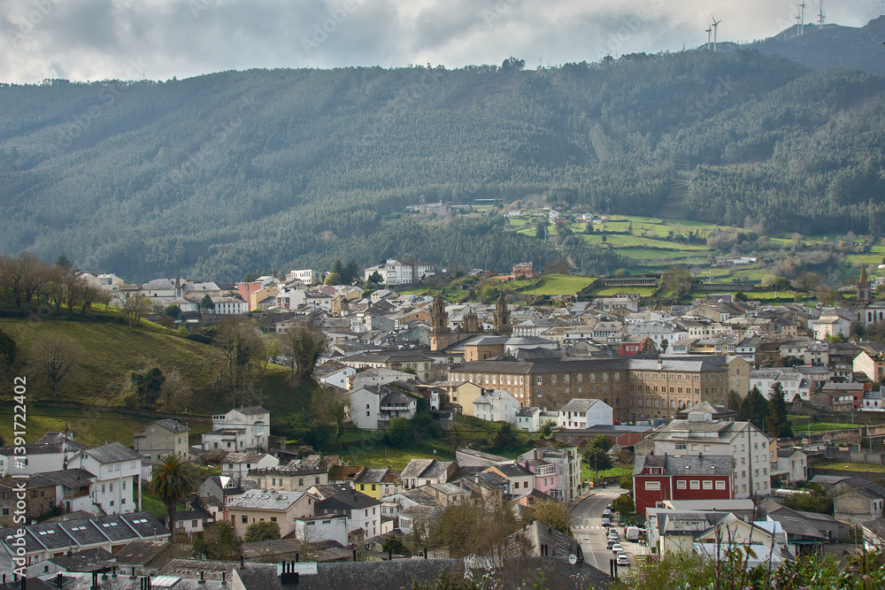 Naklejka premium Mondoñedo, Galicia, Spain, a comprehensive view from the heights of Pazo de San Isidro