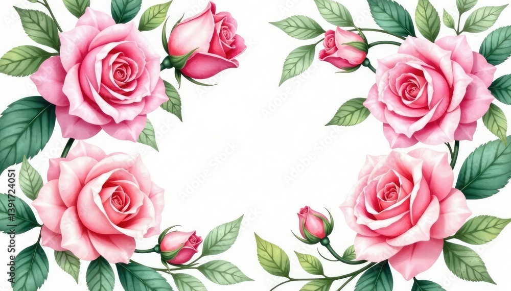 Intricate watercolor roses & leaves, soft pastel hues, texture, textile Intricate watercolor roses & leaves, soft pastel hues, texture, textile