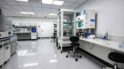 Modern, clean laboratory with analytical equipment and workstations