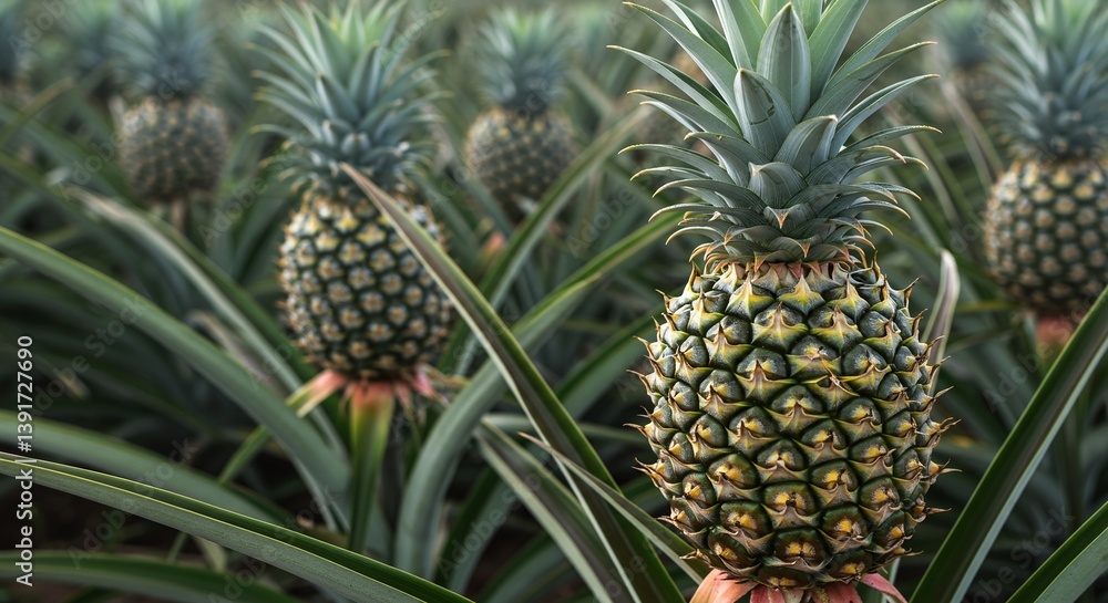 Closeup of Pineapple Plants in Field Closeup of Pineapple Plants in Field