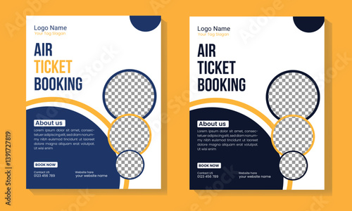 Travel agency flyer template with airplane and ticket boarding pass
