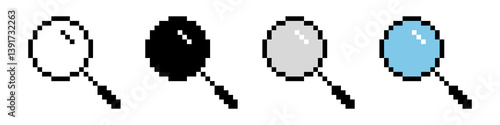 Magnifying Glass Pixel Icons Set. Vector