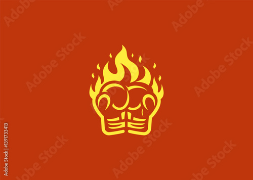 Flaming boxing glove logo with fiery impact