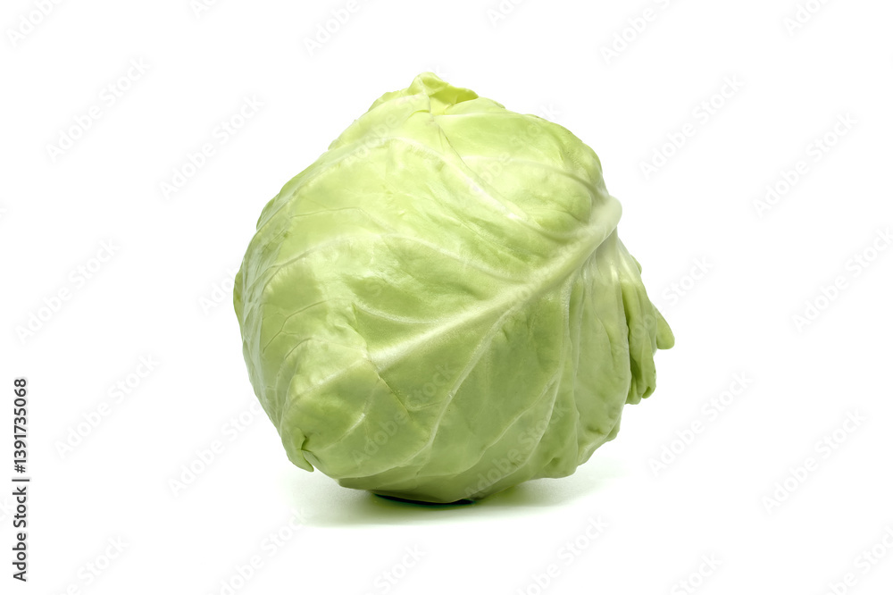 A fresh head of green cabbage is isolated, showcasing its vibrant color and healthy appeal. A fresh head of green cabbage is isolated, showcasing its vibrant color and healthy appeal.