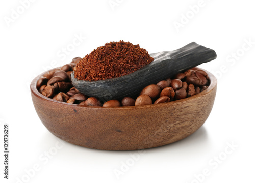 Wooden spoon with coffee po...
