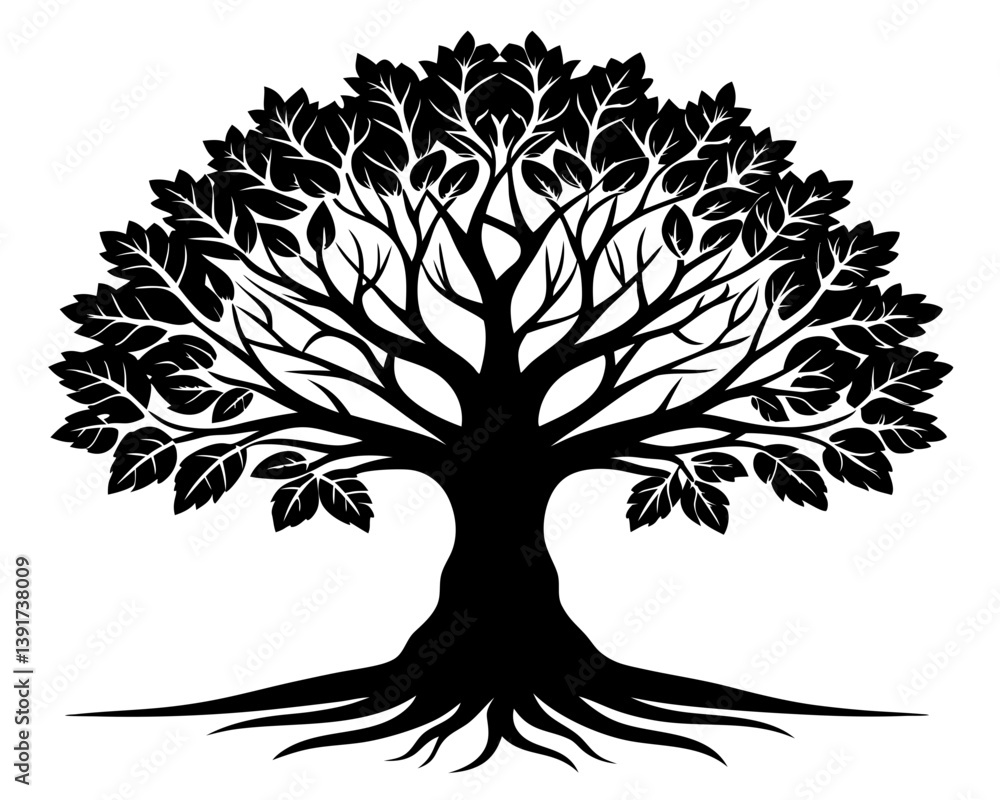 Obraz premium Tree of Life Silhouette Vector & Sacred Symbol SVG