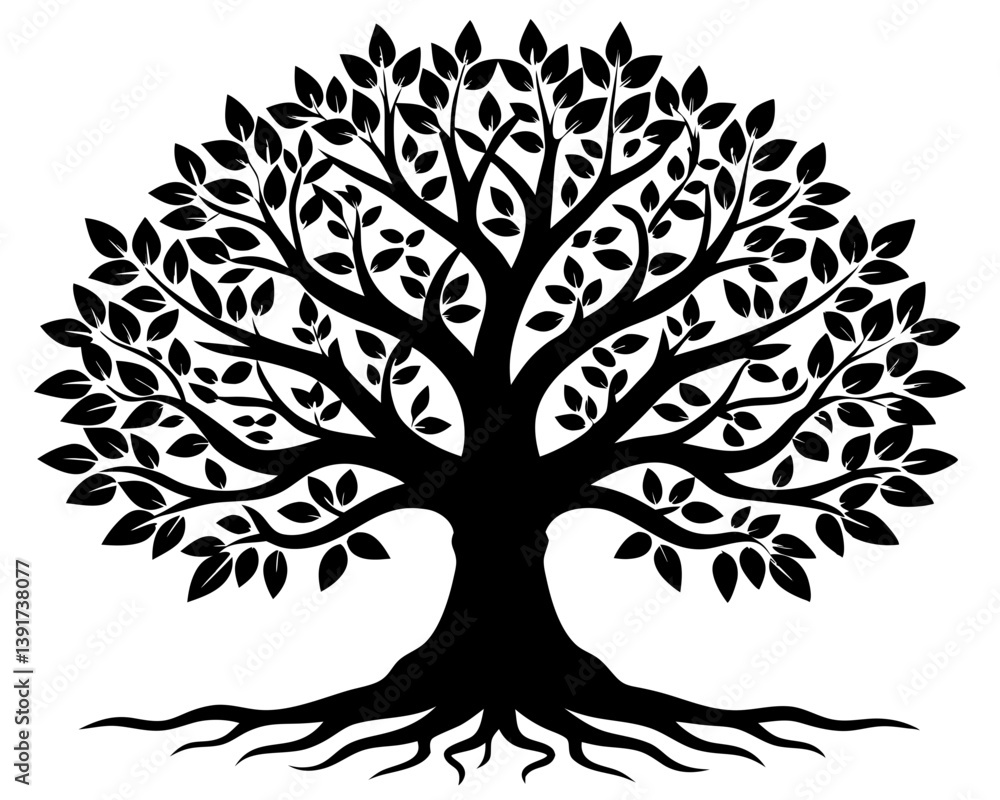 Obraz premium Tree of Life Silhouette Vector & Sacred Symbol SVG