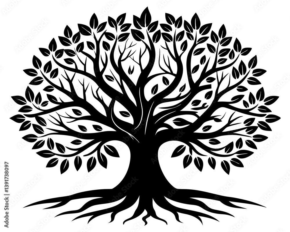 Obraz premium Tree of Life Silhouette Vector & Sacred Symbol SVG