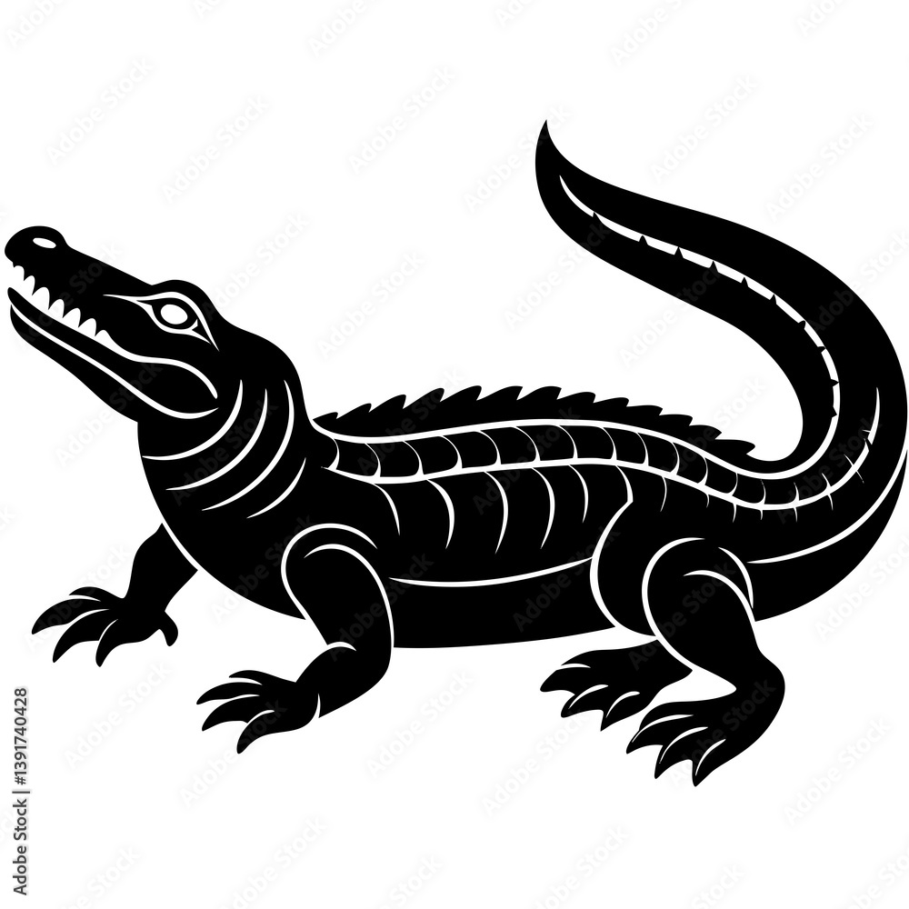 Alligator Silhouette Line Art Vector Illustration Alligator Silhouette Line Art Vector Illustration