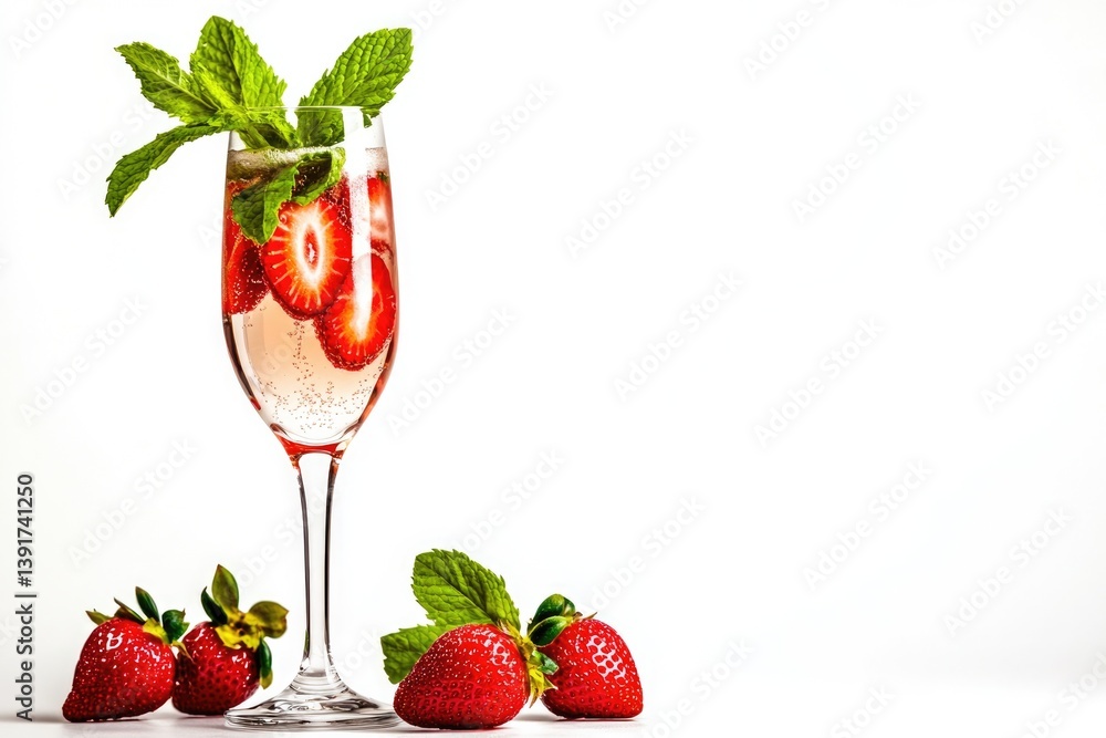 Elegant glass filled with sparkling drink, garnished with mint a Elegant glass filled with sparkling drink, garnished with mint a