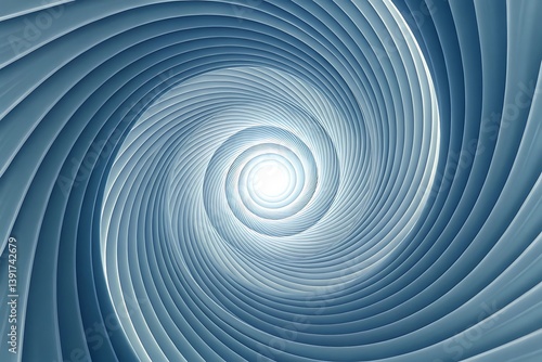 Spiral vortex in blue and white abstract design, featuring hypnotic pattern, 3D optical illusion, concentric circles, swirling lines, and infinite loop in a clean, futuristic, high-contrast aesthetic.