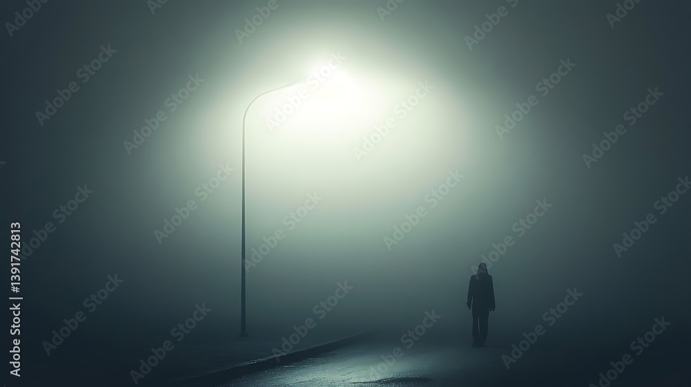 Obraz premium A foggy street with a single silhouette