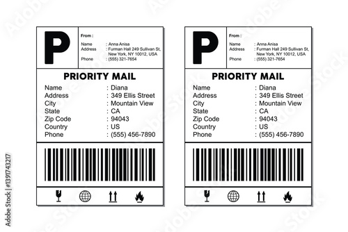 Printable Priority Mail Shipping Label Template with Barcode and Icons