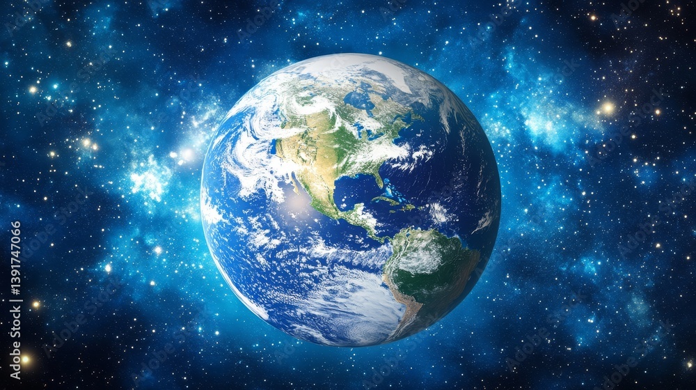 Fototapeta premium Planet Earth, Global Communication, Technology, Network Connection, Blue Background, Modern World.