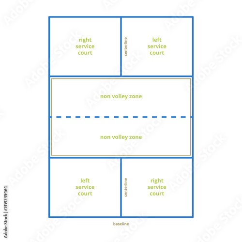 Pickleball field court line illustration on white