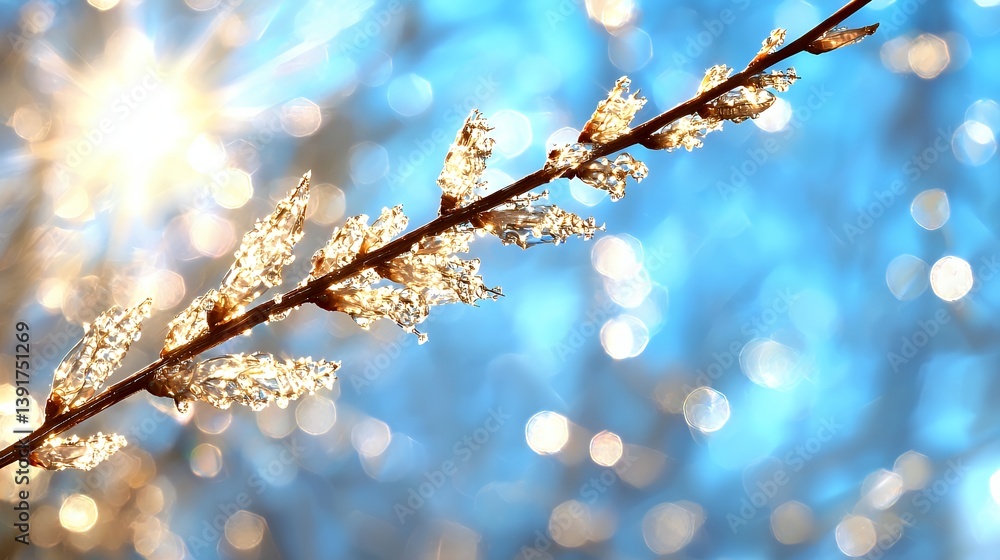 Ice covered branch in winter sunshine Ice covered branch in winter sunshine