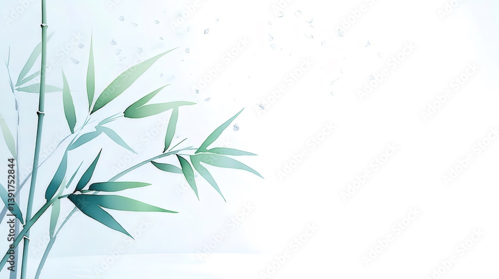 Green Bamboo Stalks and Leaves with Watercolor Effect on White Background Illustration of a Verdant Asian Plant Green Bamboo Stalks and Leaves with Watercolor Effect on White Background Illustration of a Verdant Asian Plant