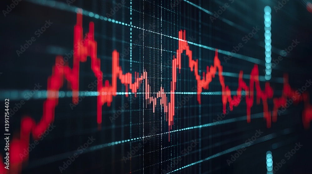 Stock Market Crash Concept with Red Graph Decline - A dramatic financial chart showing a sharp red line going downward, symbolizing an economic crisis