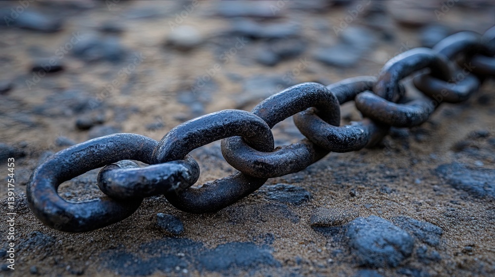 A broken chain lying on the ground, symbolizing failed connections and lost links A broken chain lying on the ground, symbolizing failed connections and lost links