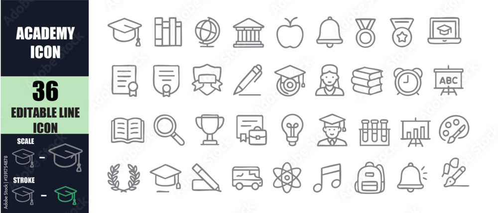 Academy Icon Set – Education, Learning, and School Vector Design Academy Icon Set – Education, Learning, and School Vector Design