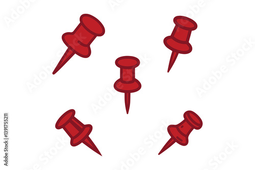 Set of push pin vector on white background. Red push pin