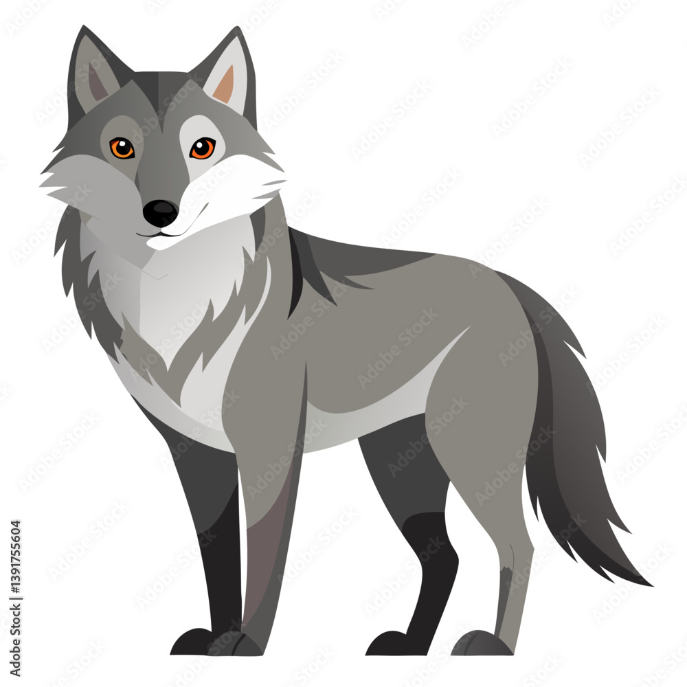 Obraz premium Illustration of gray wolf standing wildlife animal canine predator forest nature vector design isolated 