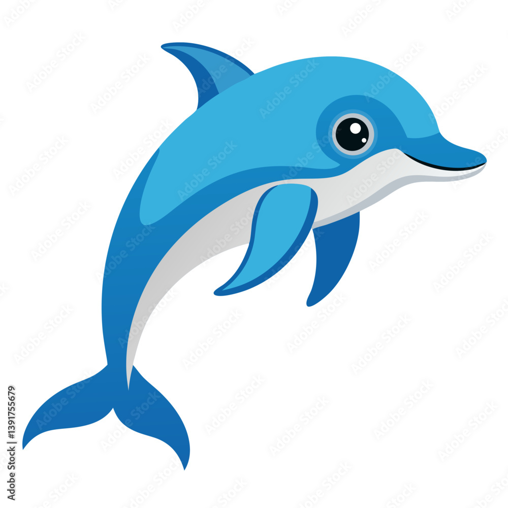 Fototapeta premium Cartoon blue dolphin vector illustration for kids and marine life educational resources and graphic design projects