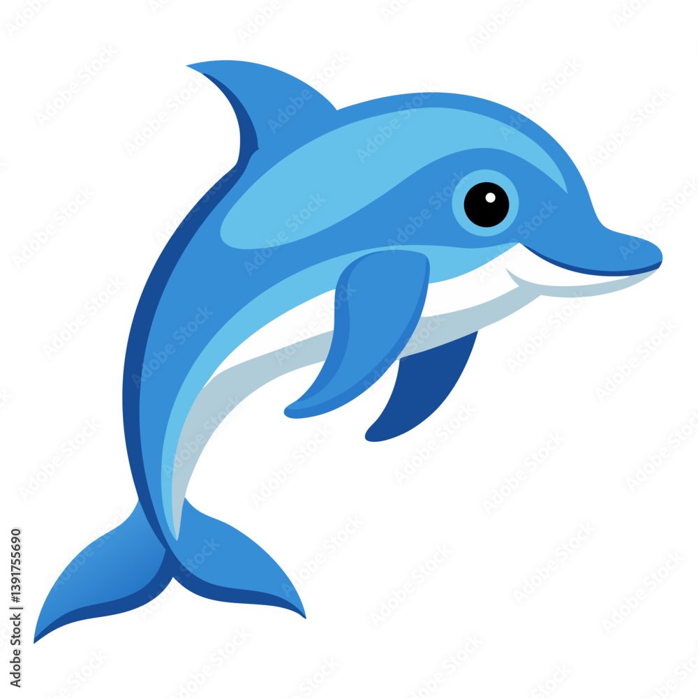 Naklejka premium Cartoon dolphin vector illustration for kids educational resources and ocean life themed graphic design projects