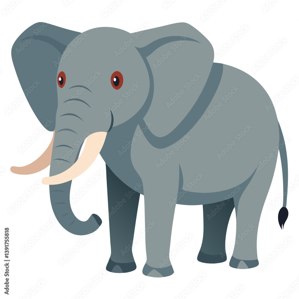 Illustration of a gray african elephant with large ears and tusks for educational resources and design projects Illustration of a gray african elephant with large ears and tusks for educational resources and design projects