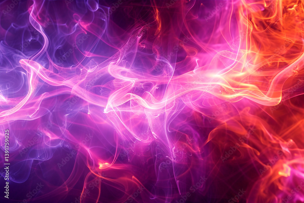 Fototapeta premium Abstract bursts of electric purple and orange light flow through a vivid, glowing cosmic artwork.