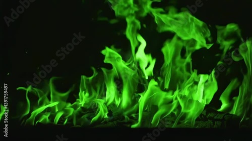 Swirling Green Fire on Black Background