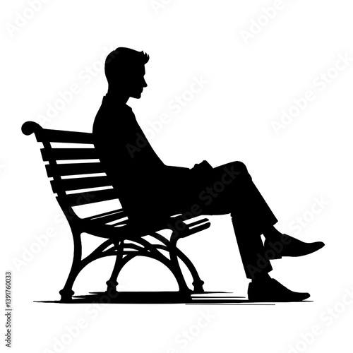 Silhouette of a man sitting contemplatively on a bench  
