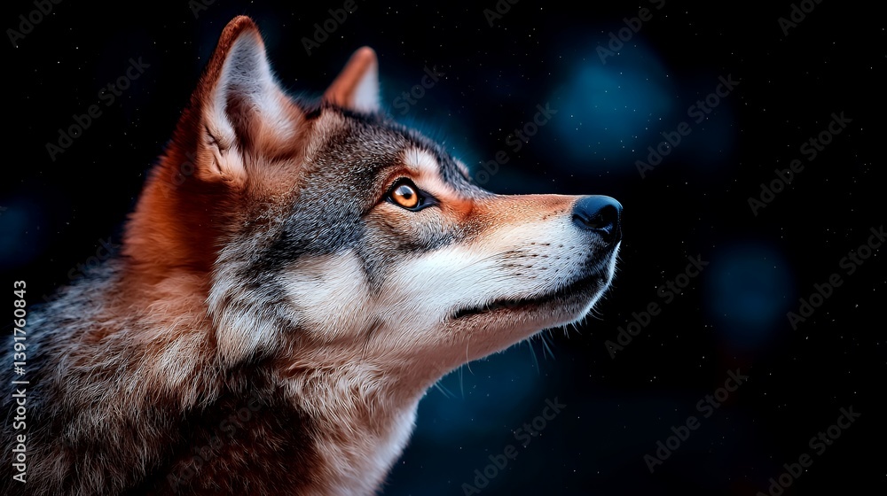 Obraz premium Intrigued wolf gazing upward in winter woods