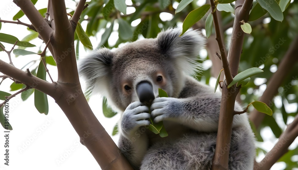 Fototapeta premium koala sitting in a tree eating leaves