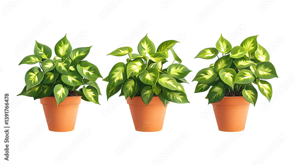 Obraz premium Pack of Hoya Plant in Pot set of Three Different Poses set Against Transparent Background for Botanical Branding, Home Decor, or Eco-Friendly Design Projects