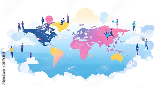 business outsourcing and digital collaboration concept with professionals worldwide focusing on customer service remote teamwork communication and corporate data exchange
