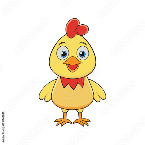 Cute and friendly cartoon chicken character with a bright smile vector illustration isolated on white background