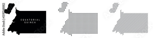 Equatorial Guinea silhouette map and two patterns of dots and slanted lines. Flat vector illustration isolated on white