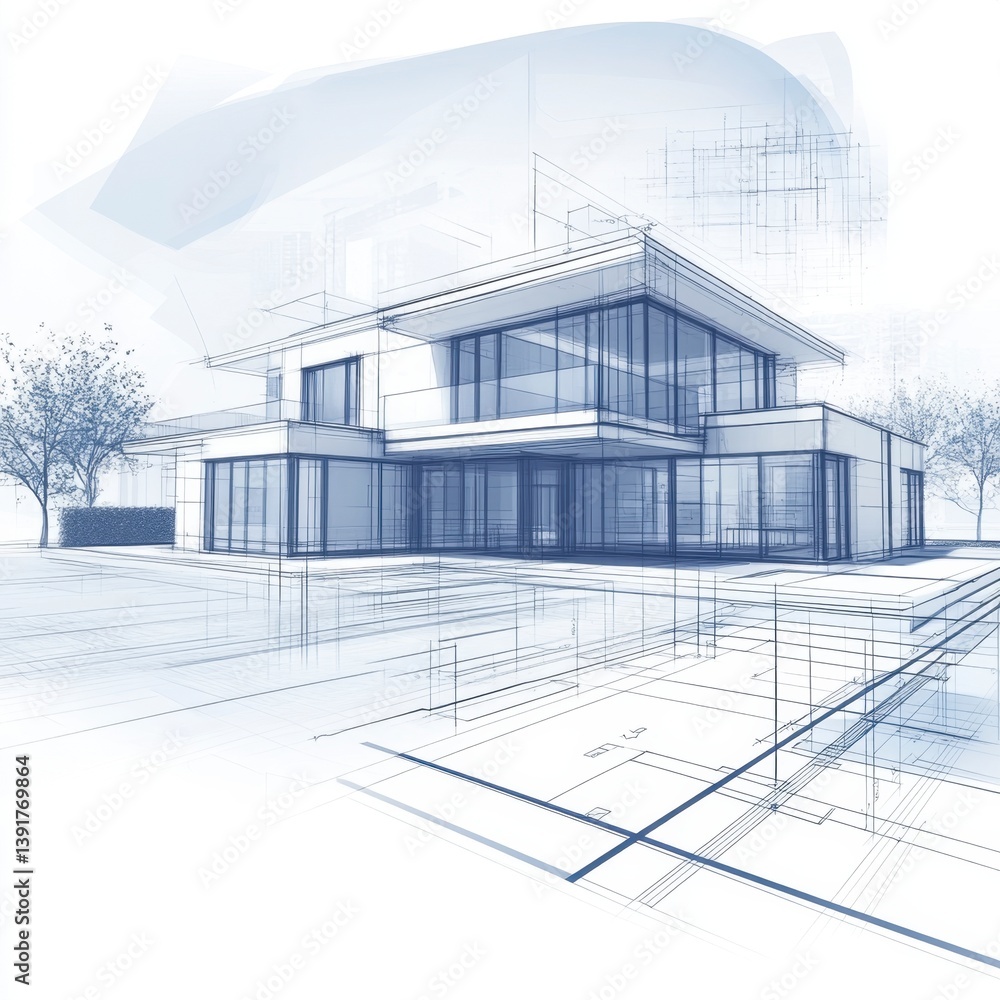 Modern House Architectural Blueprint Sketch Design Modern House Architectural Blueprint Sketch Design