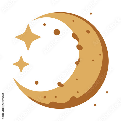 Golden Crescent Moon and Stars Night Sky Celestial Illustration