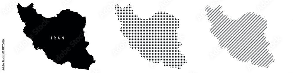 Iran silhouette map and two patterns of dots and slanted lines. Flat vector illustration isolated on white Iran silhouette map and two patterns of dots and slanted lines. Flat vector illustration isolated on white