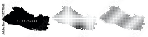 El Salvador silhouette map and two patterns of dots and slanted lines. Flat vector illustration isolated on white