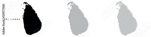 Sri Lanka detailed silhouette map, dotted pattern and slanted parallel lines pattern. Sri lankan textured stylized map. Vector illustration isolated on white.
