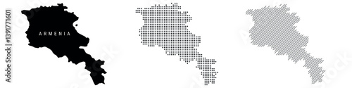 Armenia silhouette map and two patterns of dots and slanted lines. Flat vector illustration isolated on white