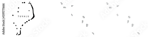 Tuvalu silhouette map and two patterns of dots and slanted lines. Flat vector illustration isolated on white