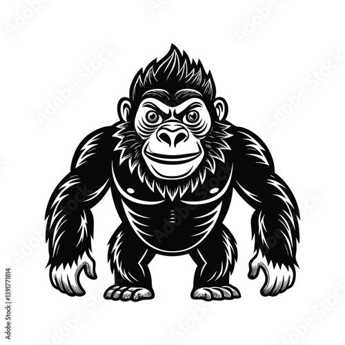 Wallpaper Mural Cute black and white cartoon gorilla character silhouette isolated on white background Torontodigital.ca