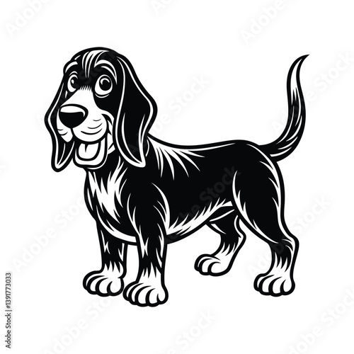 Cute Bloodhound dog silhouette isolated on white background