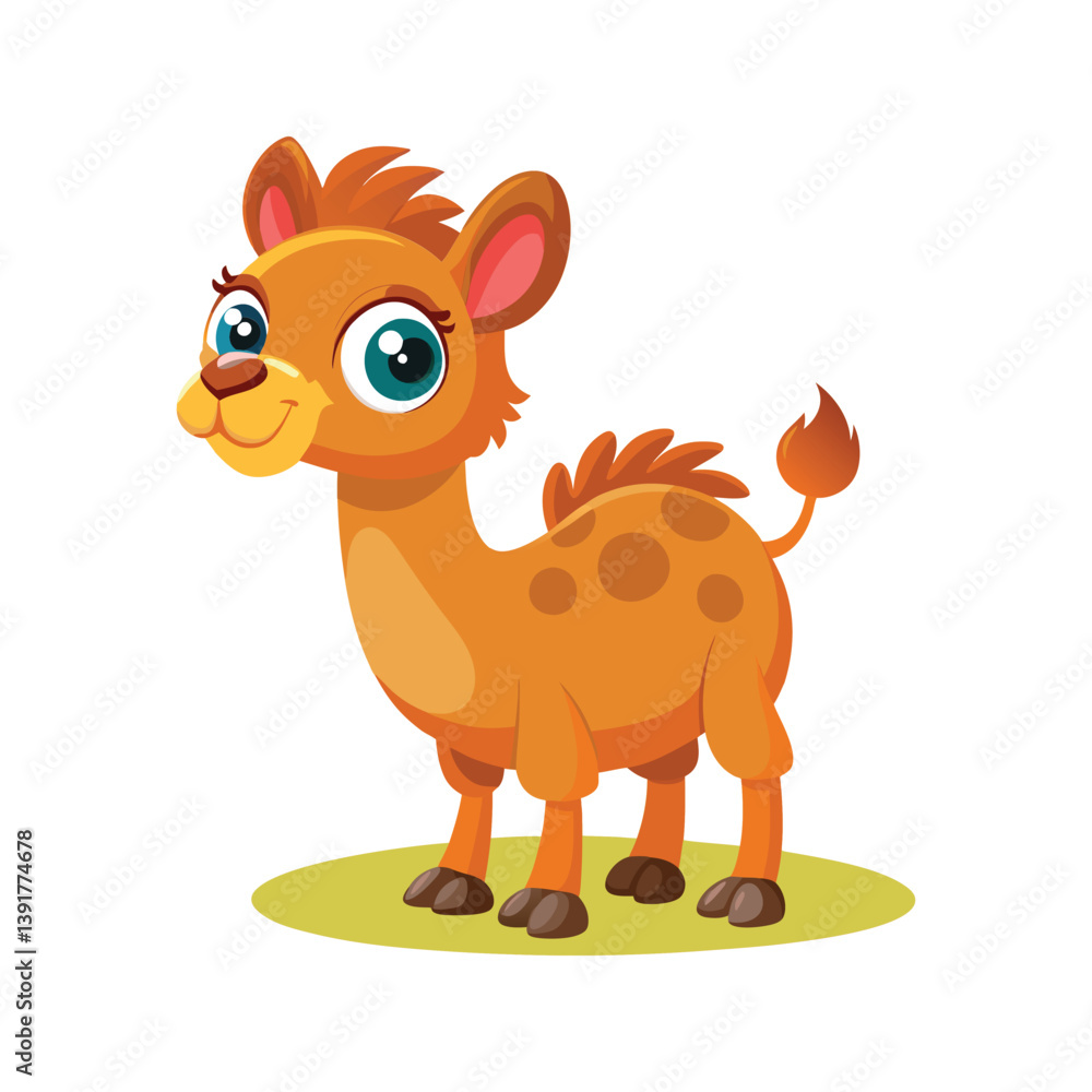 Fototapeta premium Cute camel character with big eyes and smile vector illustration isolated on white background